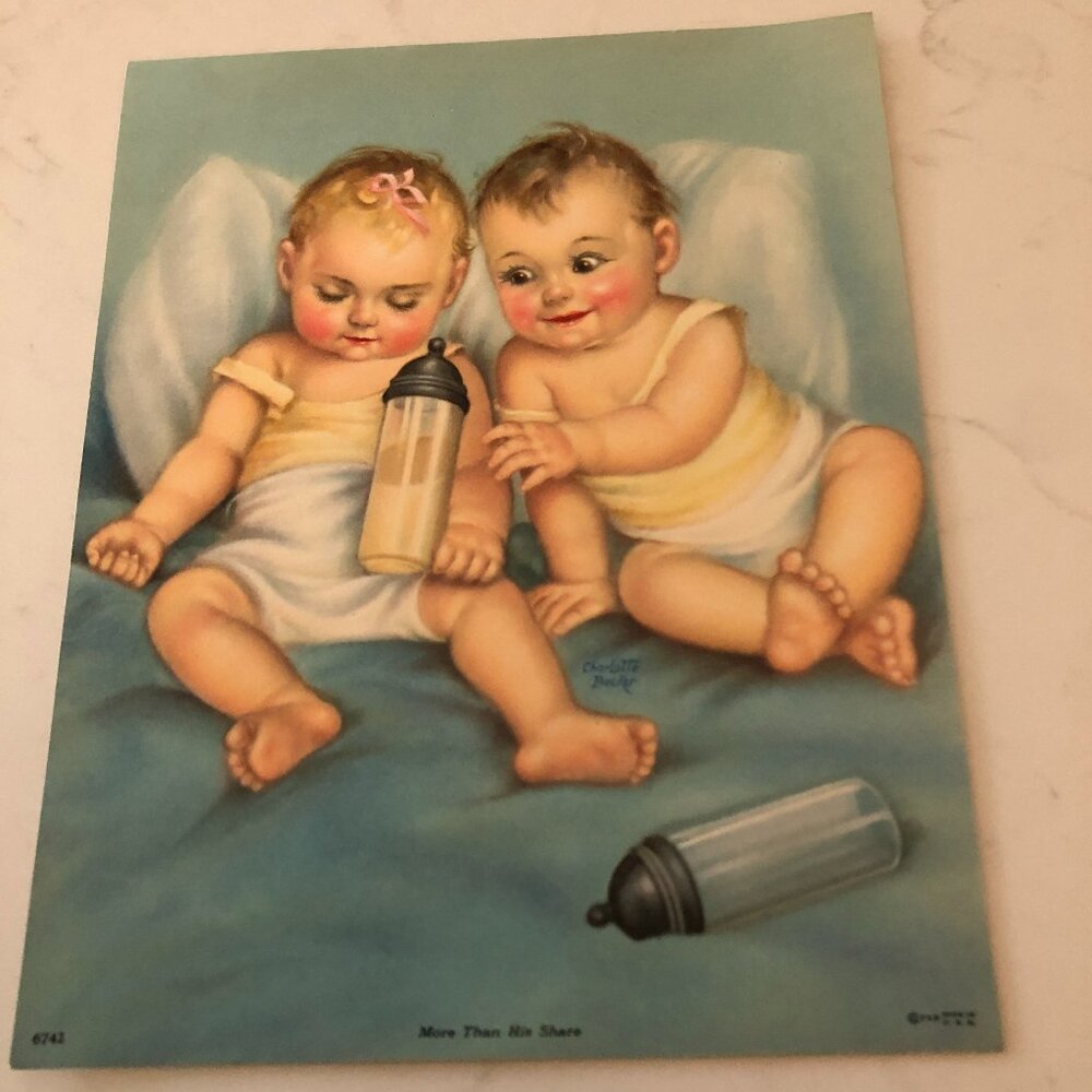 Vintage Cherubic Charlotte Becker Calendar Print "More Than His Share"